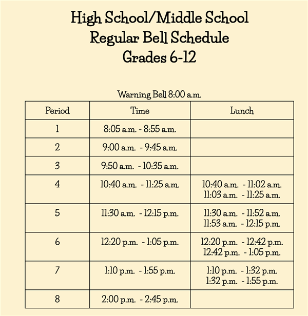 Middle/High School Bell Schedules / Middle/High School Bell Schedules